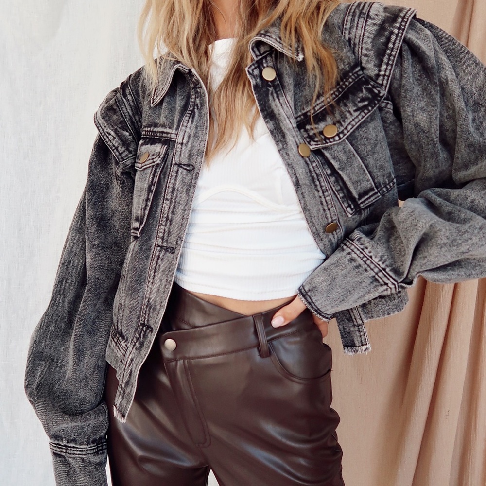 East Village Grey Black Denim Jacket